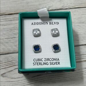 Sterling Silver Earrings Set - Blue and Silver